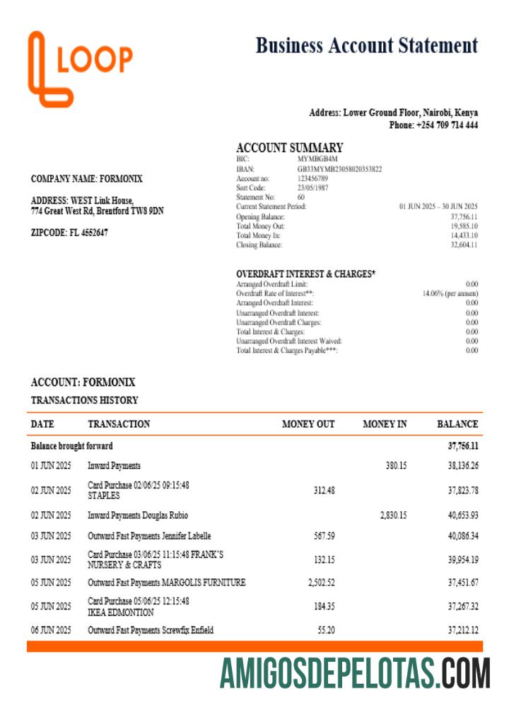 Kenya Loopa bank bisnis firm rekening laporan Word snd PDF format desain