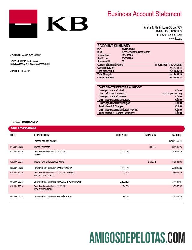 Profesional Komercni╠ü banka corporate checking rekening laporan Word and PDF templat