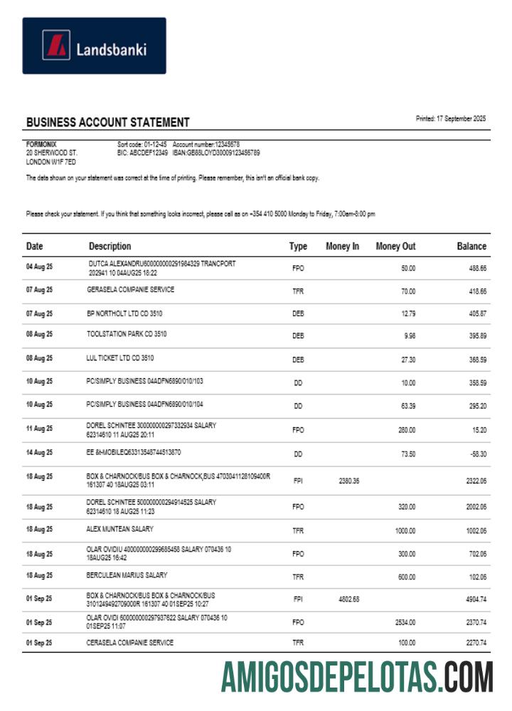 Landsbankinn organization checking rekening laporan Word and PDF format desain