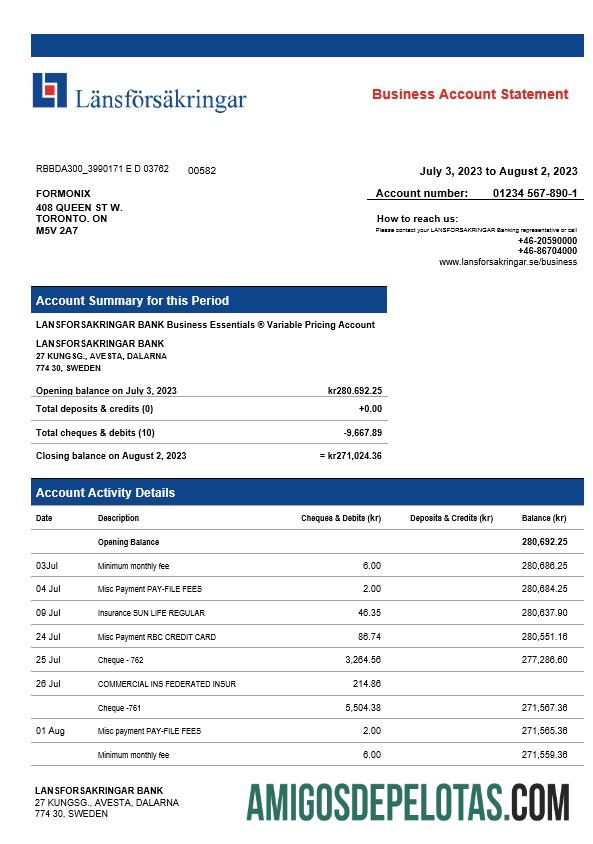 Premium Lansforsakrigar bank Perusahaan checking rekening laporan Word and PDF templat
