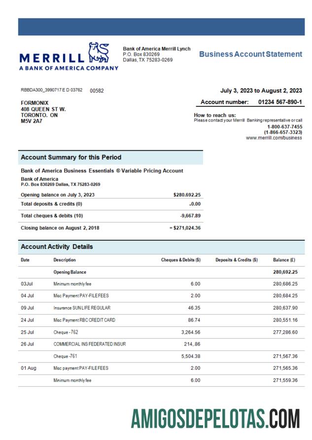 Premium Merrill bank organization rekening laporan Word and PDF templat