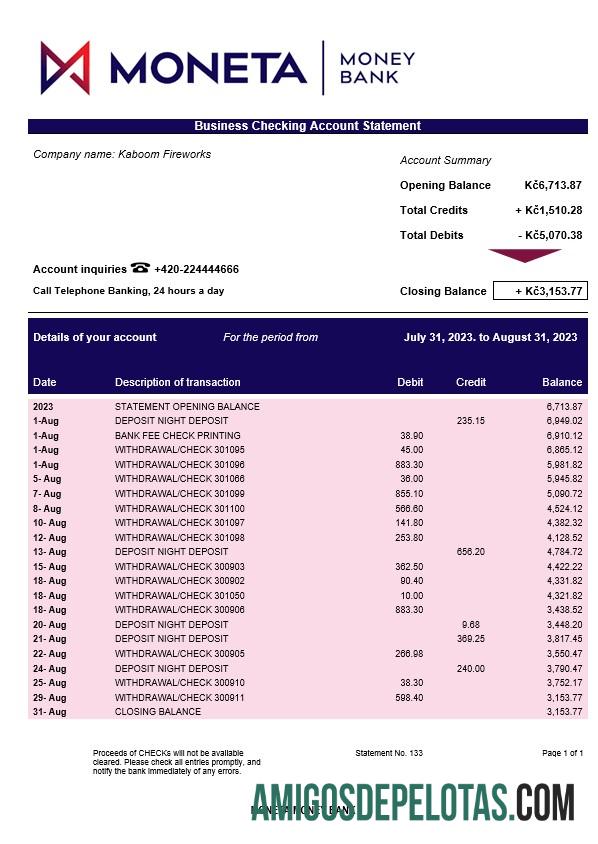Profesional Moneta Money bank firm rekening laporan Word and PDF templat