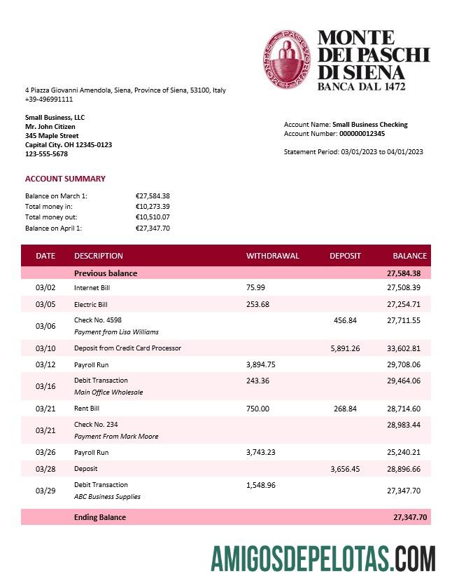 Berkualitas Monte dei Paschi di Siena firm rekening laporan Word and PDF templat