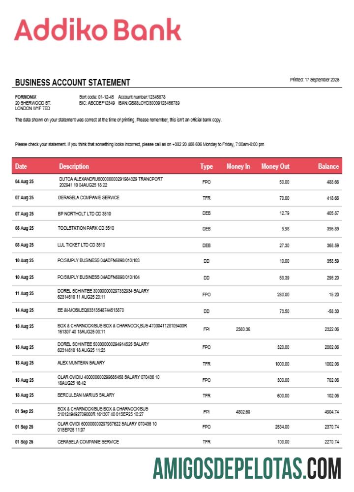 Dapat Diedit Montenegro Addiko enterprise rekening laporan Word and PDF templat (1)