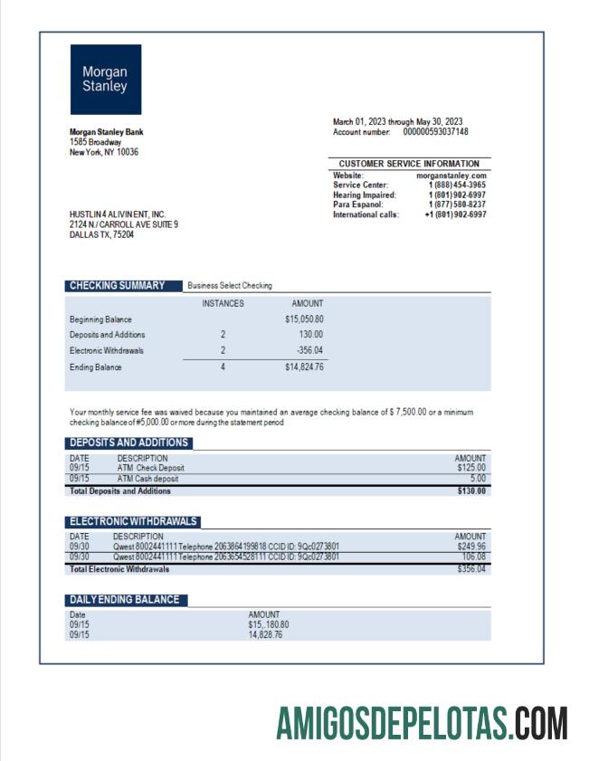 Premium Morgan Stanley bank organization rekening laporan Word and PDF templat