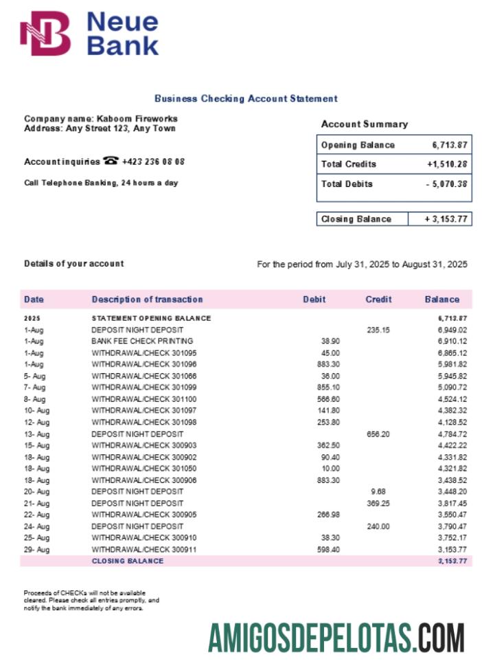 Berkualitas Neue bank AG firm rekening laporan Word and PDF templat (1)