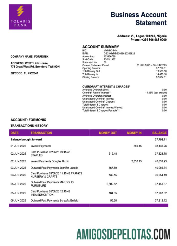 Realistis Nigeria Polaris enterprise rekening laporan Word and PDF templat