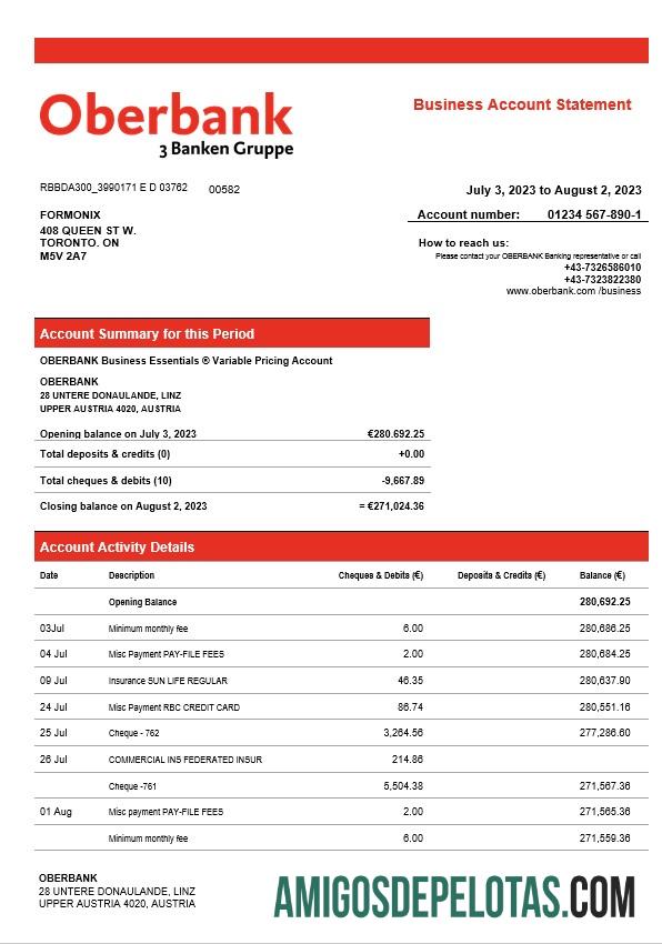 Premium Oberbank Perusahaan checking rekening laporan Word and PDF templat