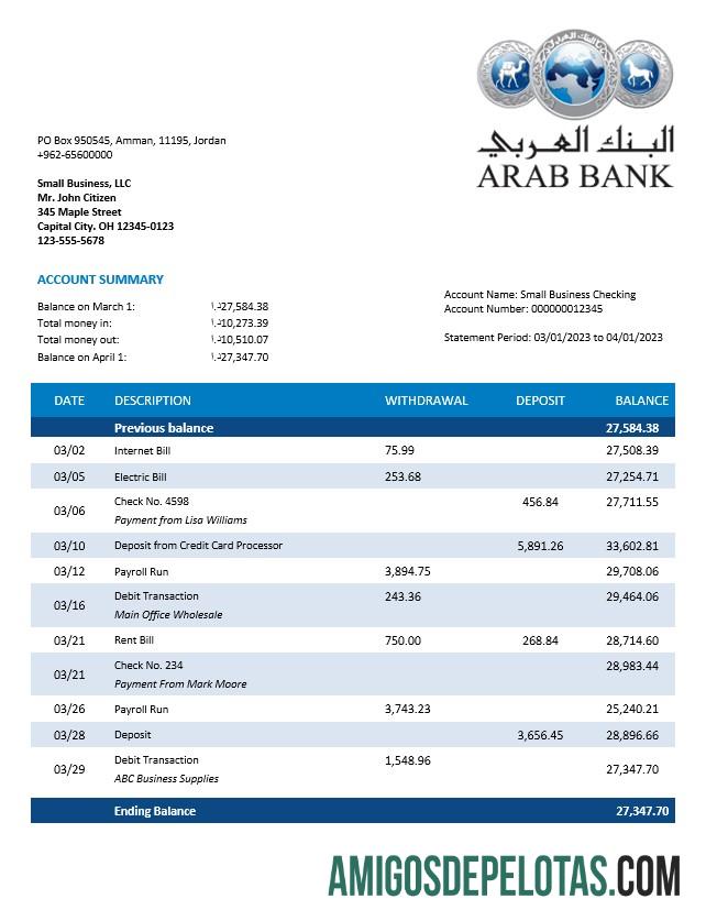 Berkualitas Oman Arab bank Perusahaan checking rekening laporan Word and PDF templat