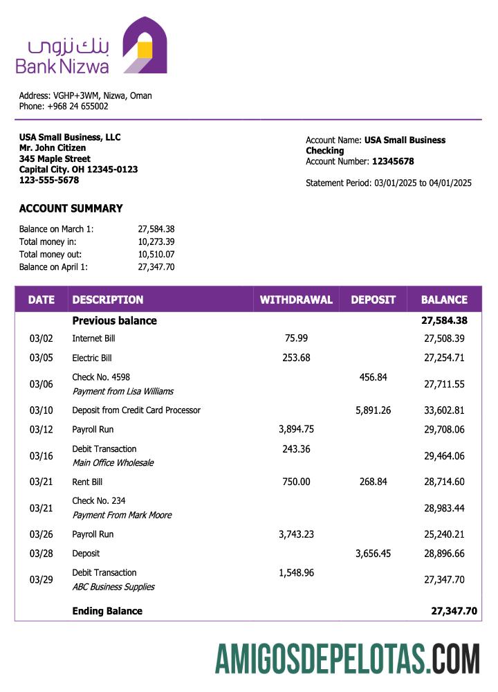 Premium Omani bank Nizwa firm laporan Word and PDF templat