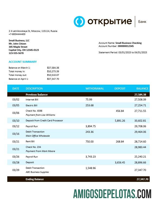 Realistis Otkritie FC bank enterprise rekening laporan Word and PDF templat