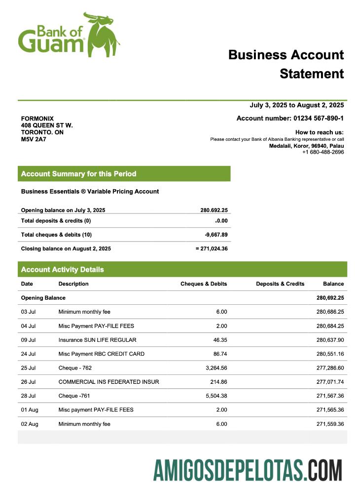 Berkualitas Palau bank of Guamanian Perusahaan checking rekening laporan Word and PDF templat