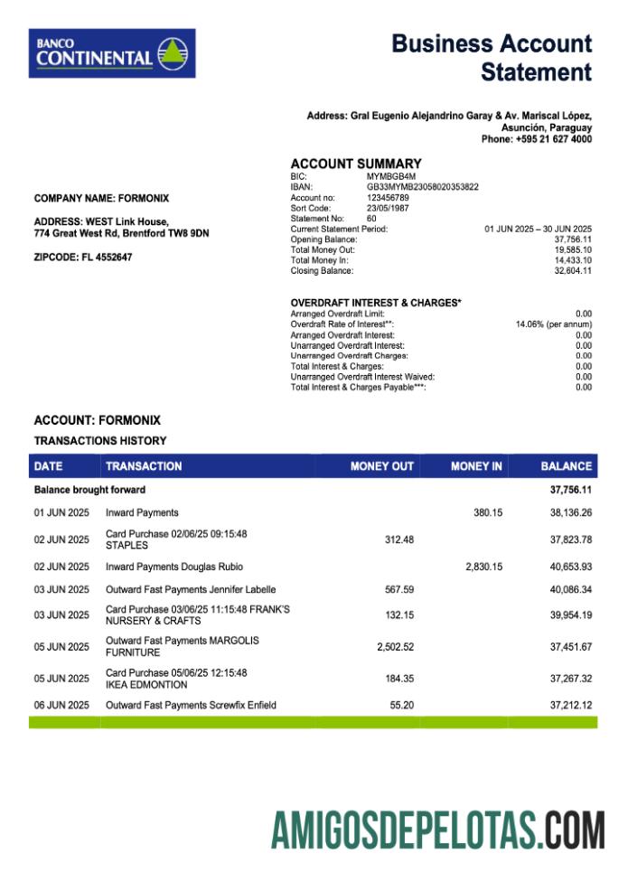 Premium Paraguayan Banco Continental S.A.E.C.A. bank firm rekening laporan Word and PDF templat