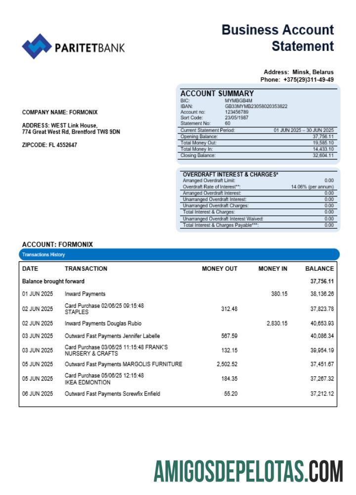 Paritet bank Perusahaan rekening laporan Word and PDF format pratinjau