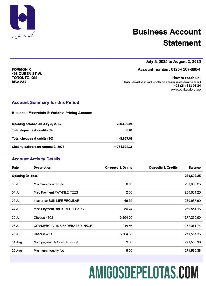 Premium Persian bank Saderat Persian firm rekening laporan Word and PDF templat