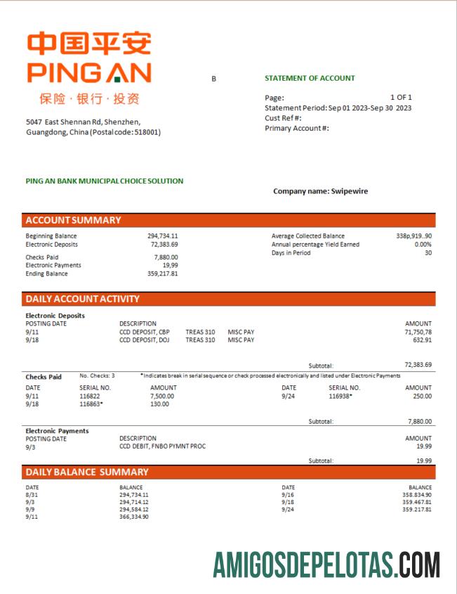 Premium Ping An bank firm checking rekening laporan Word and PDF templat