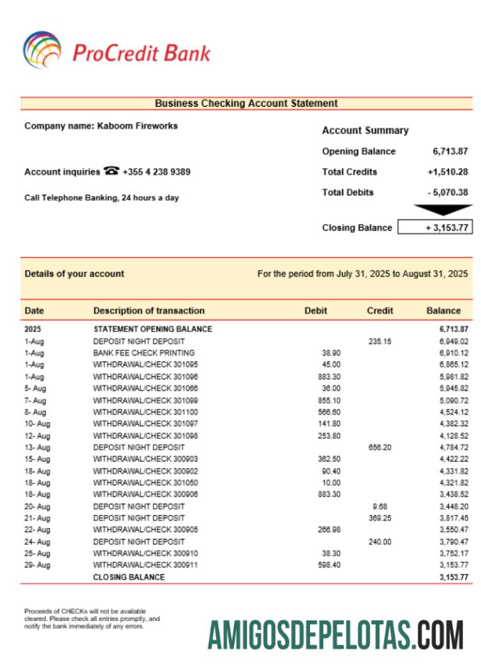 ProCredit organization checking rekening laporan Word and PDF format desain
