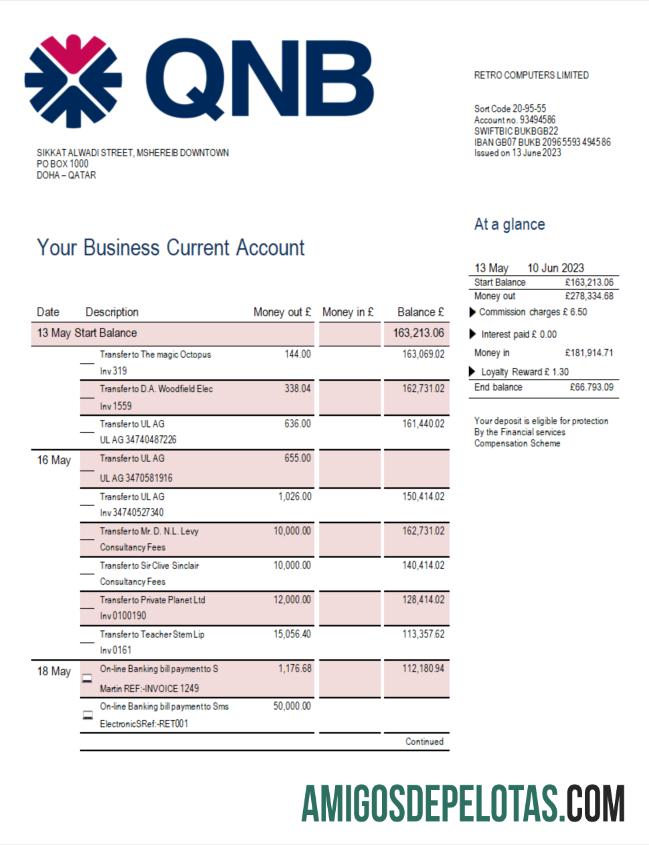 Realistis QNB bank Perusahaan rekening laporan Word and PDF templat