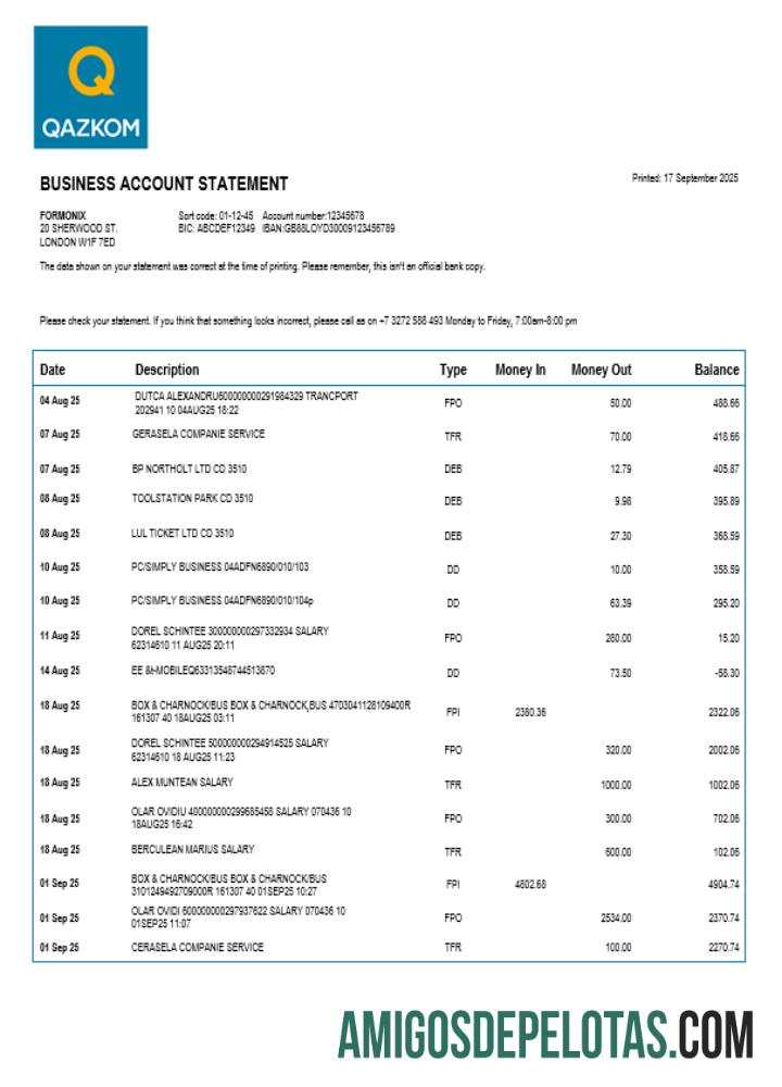 Dapat Diedit Qazkom bank enterprise rekening laporan Word and PDF templat