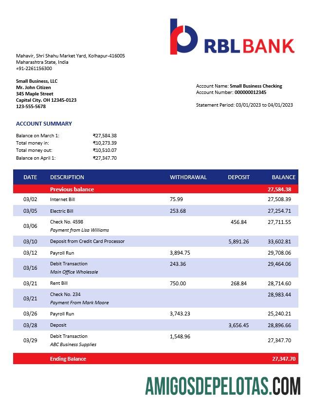 Premium RBL bank enterprise rekening laporan Word and PDF templat