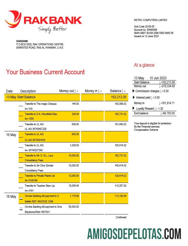 Realistis Rakbank enterprise rekening laporan Word and PDF templat