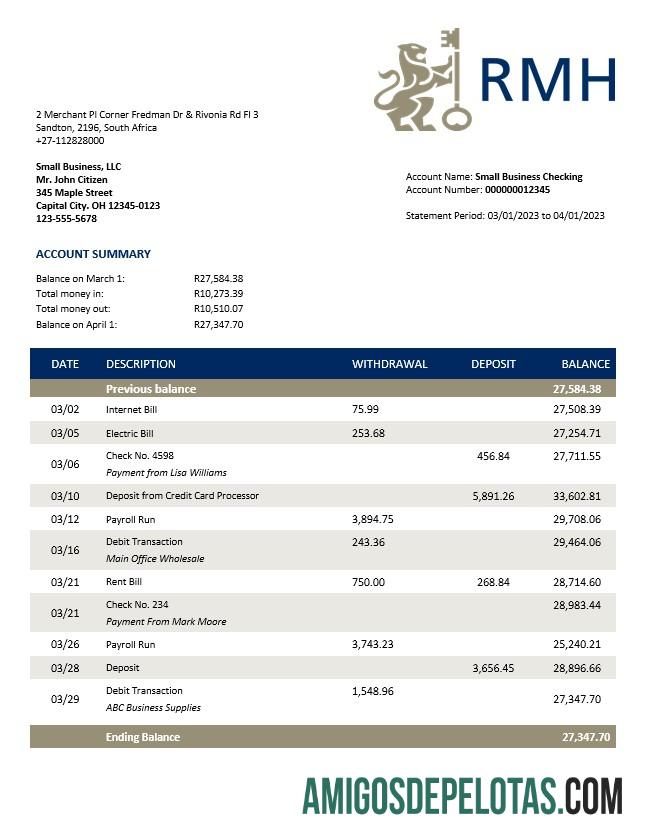 Premium Rand Merchant bank enterprise rekening laporan Word and PDF templat