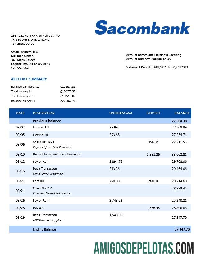 Berkualitas Sacombank organization checking rekening laporan Word and PDF templat