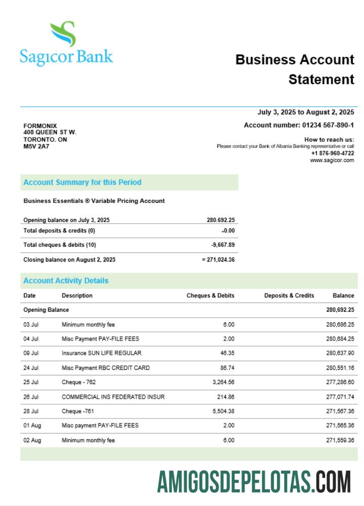 Premium Sagicor bank Perusahaan checking rekening laporan Word and PDF templat