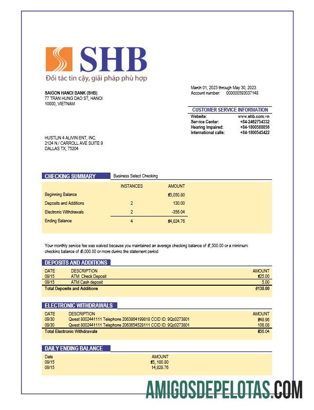 Dapat Diedit Saigon Hanoi bank (SHB) organization rekening laporan Word and PDF templat