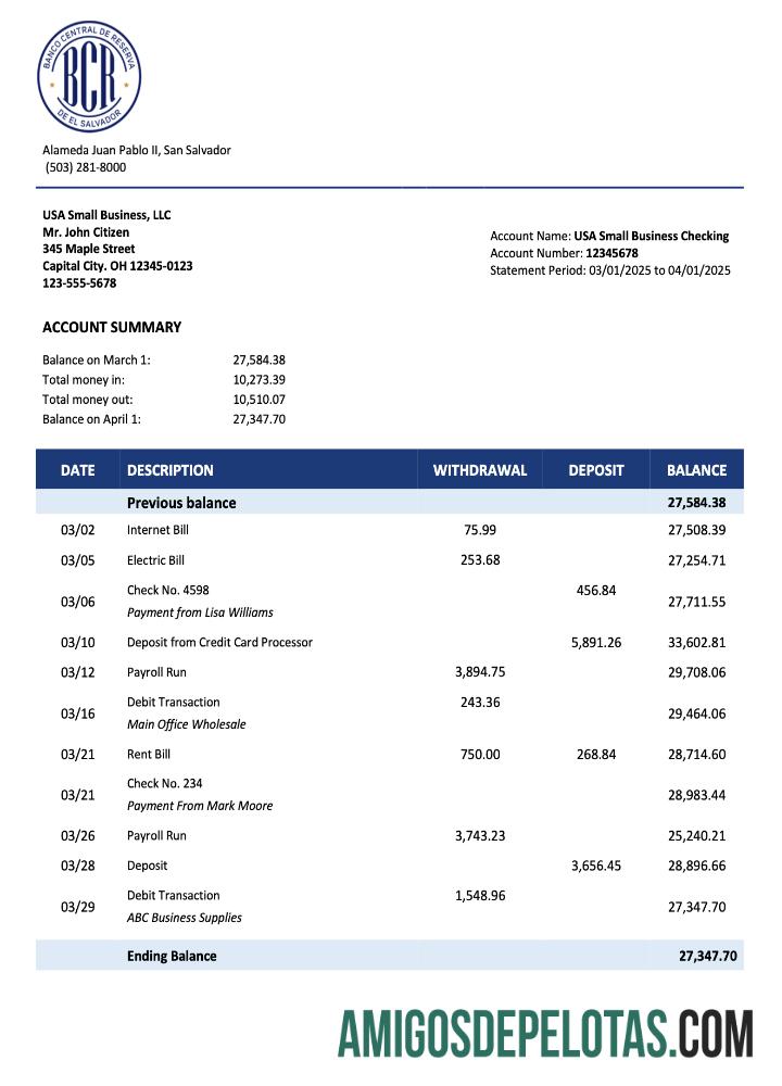Berkualitas Salvadoran Banco Central de Reserva de Salvadoran firm rekening laporan Word and PDF templat