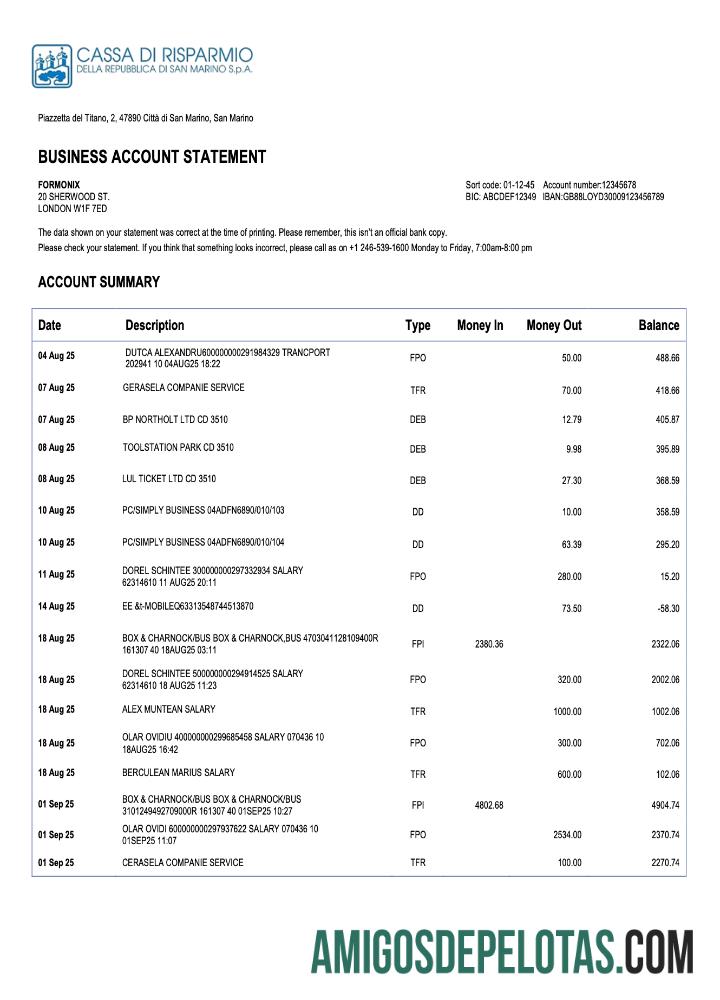 Berkualitas San Marino Cassa di Risparmio bank firm rekening laporan Word and PDF templat