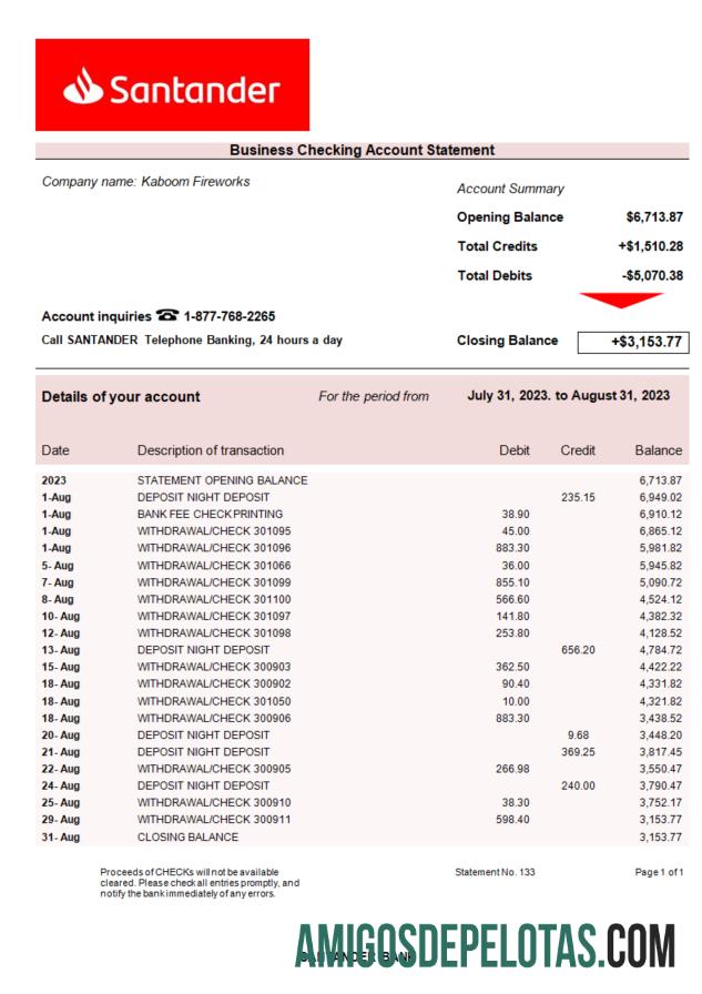 Realistis Santander bank Perusahaan rekening laporan Word and PDF templat