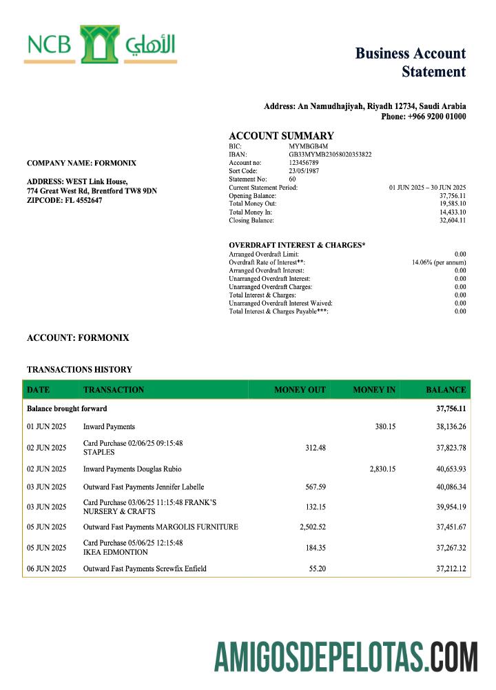 Premium Arab Arab Saudi NCB bisnis rekening laporan Word and PDF templat