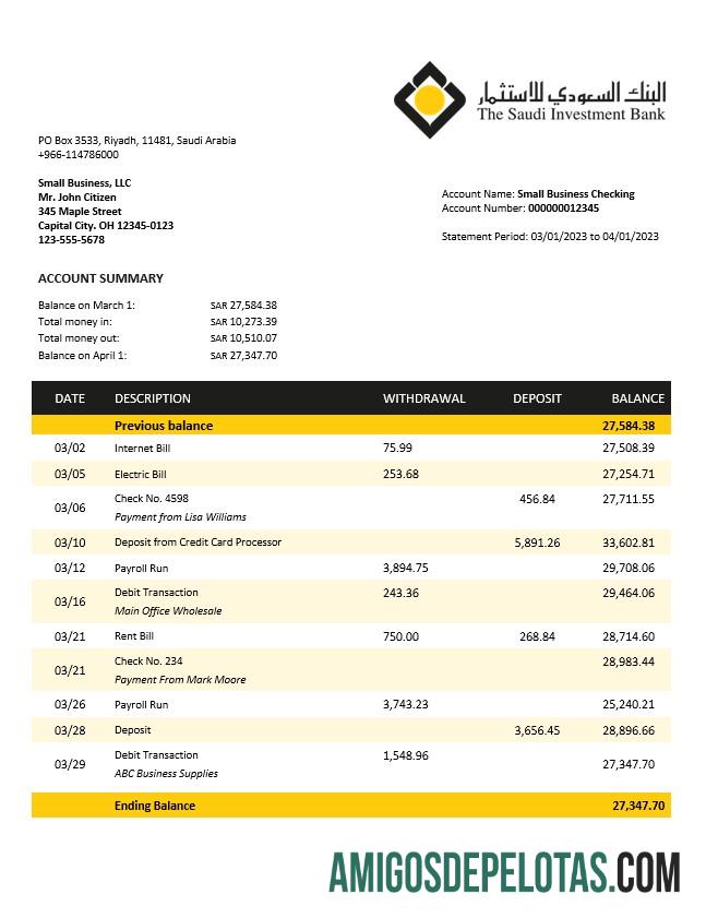 Realistis Arab Saudi Investasi bank bisnis checking rekening laporan Word and PDF templat