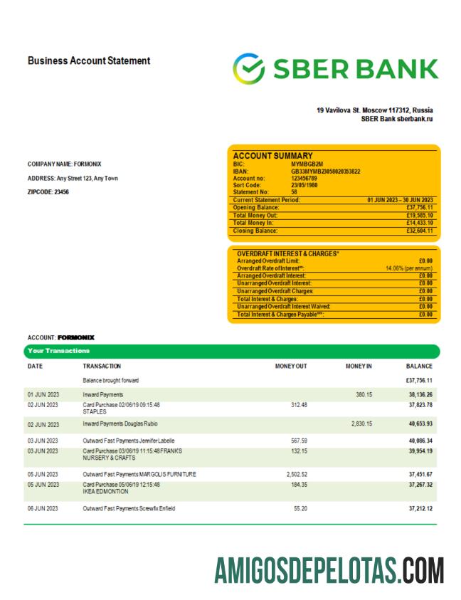 Berkualitas Sberbank bank enterprise checking rekening laporan Word and PDF templat