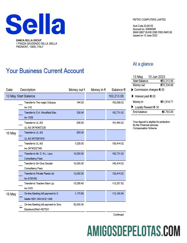 Profesional Sella bank bisnis checking rekening laporan Word and PDF templat