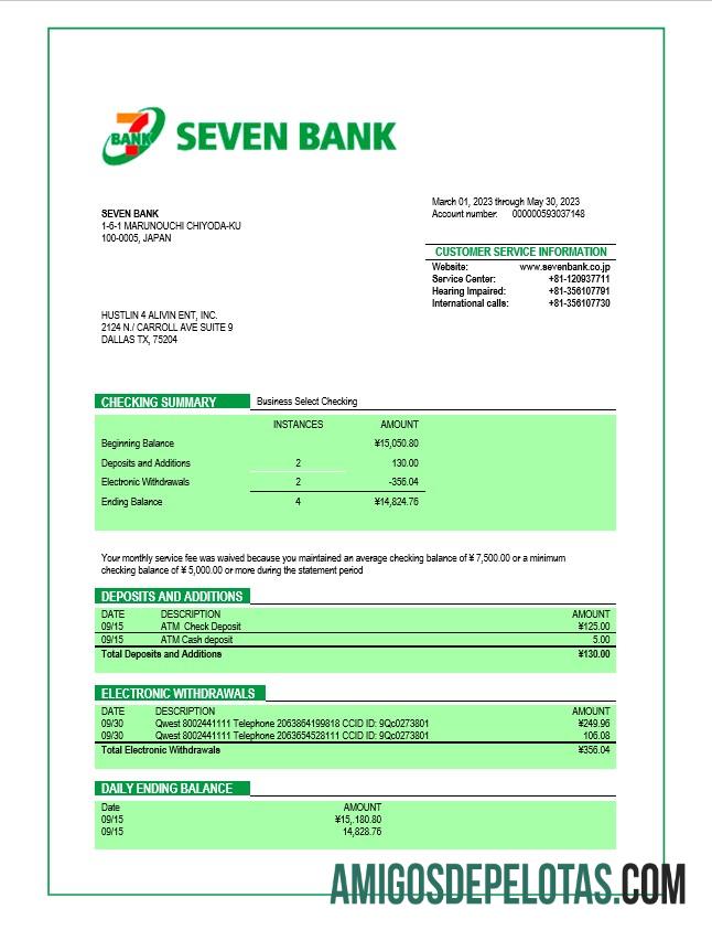 Realistis Seven bank Perusahaan checking rekening laporan Word and PDF templat