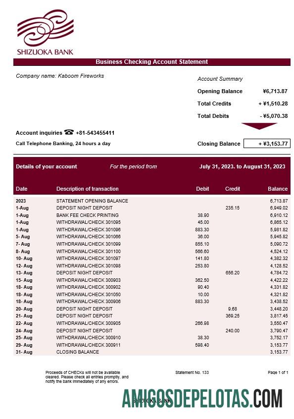 Profesional Shizuoka bank organization checking rekening laporan Word and PDF templat