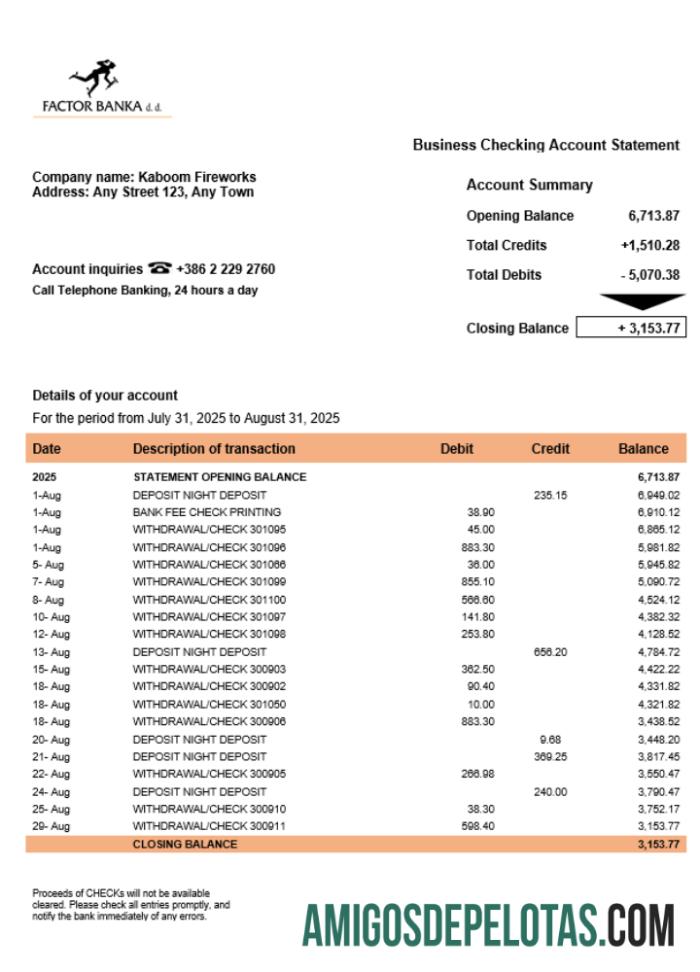 Dapat Diedit Slovenia Factor Banka firm rekening laporan Word and PDF templat