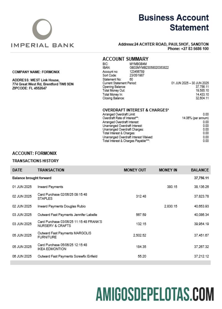 Berkualitas South African Imperial bank firm rekening laporan Word and PDF templat
