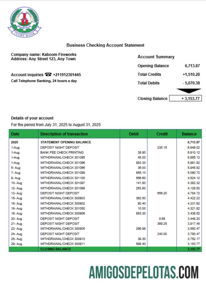 Dapat Diedit Sudan Selatan Ivory bisnis checking rekening laporan Word and PDF templat