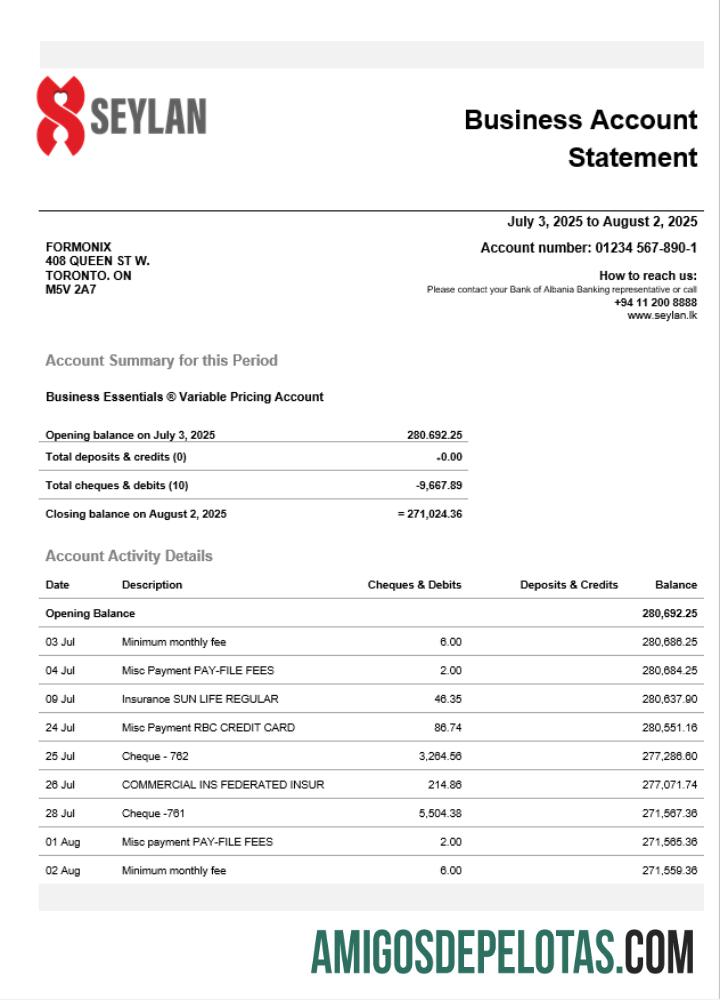 Dapat Diedit Sri Lanka Seylan bank organization checking rekening laporan Word and PDF templat