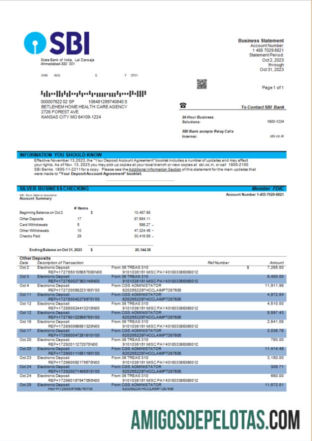 Realistis State bank of India Perusahaan rekening laporan Word and PDF templat