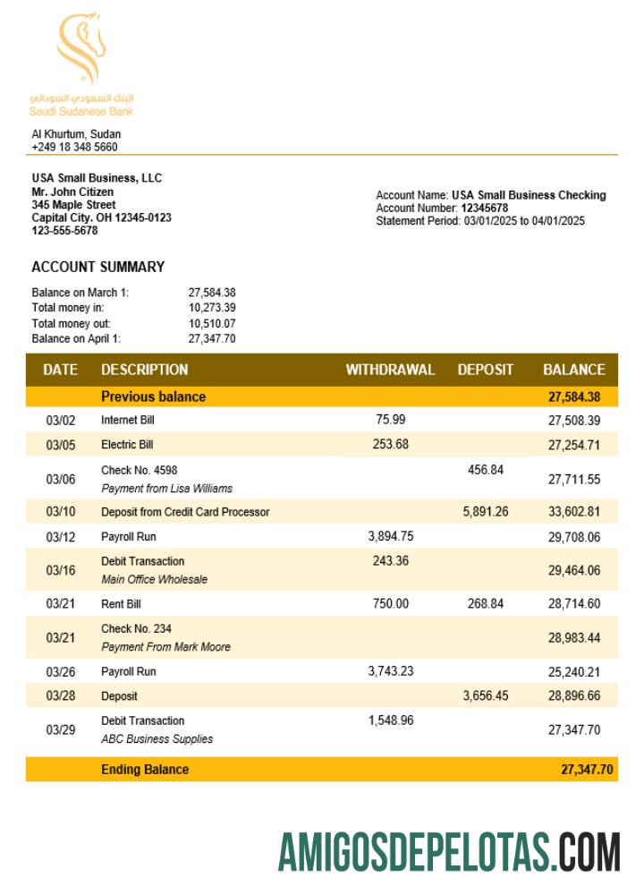 Premium Sudanese Arab Saudi Sudanese bank bisnis rekening laporan Word and PDF templat