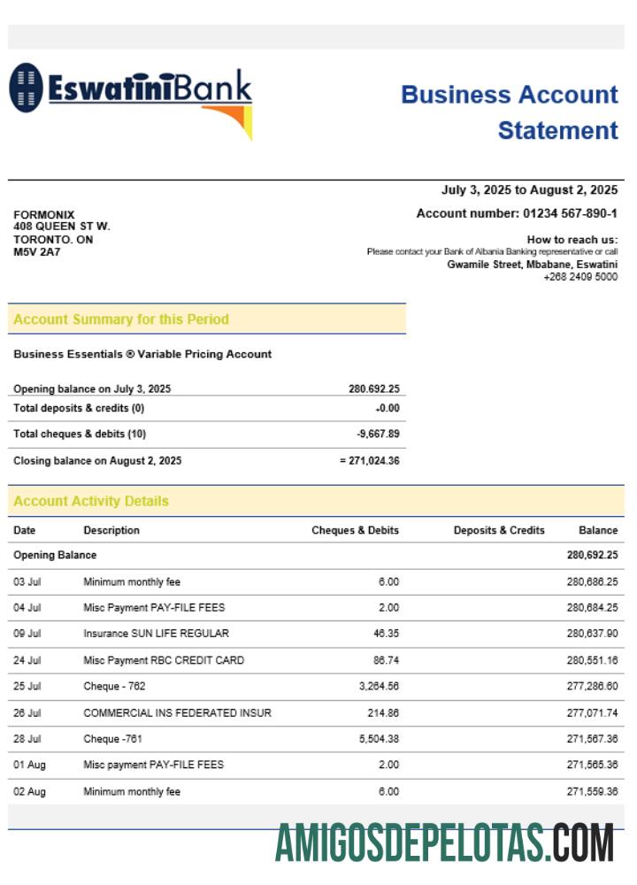Dapat Diedit Swazibank Limited Perusahaan checking rekening laporan Word and PDF templat