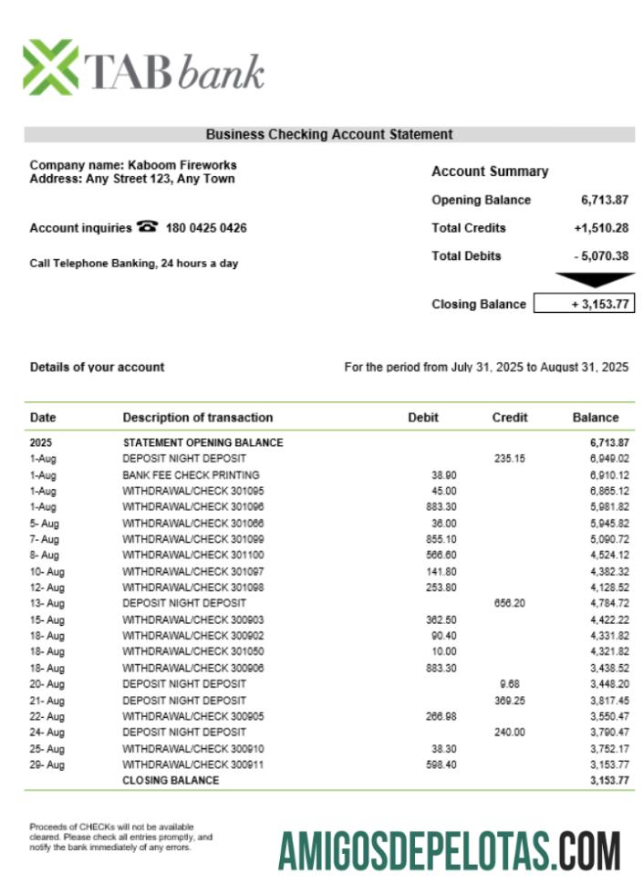 TAB organization checking rekening laporan Word and PDF format sampel