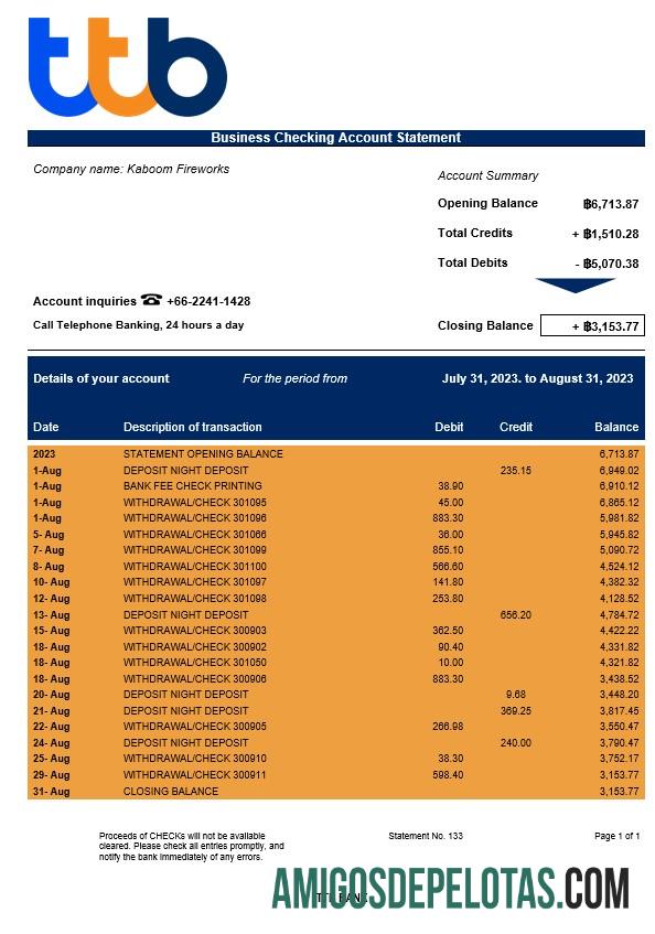 Berkualitas TTB bank corporate checking rekening laporan Word and PDF templat