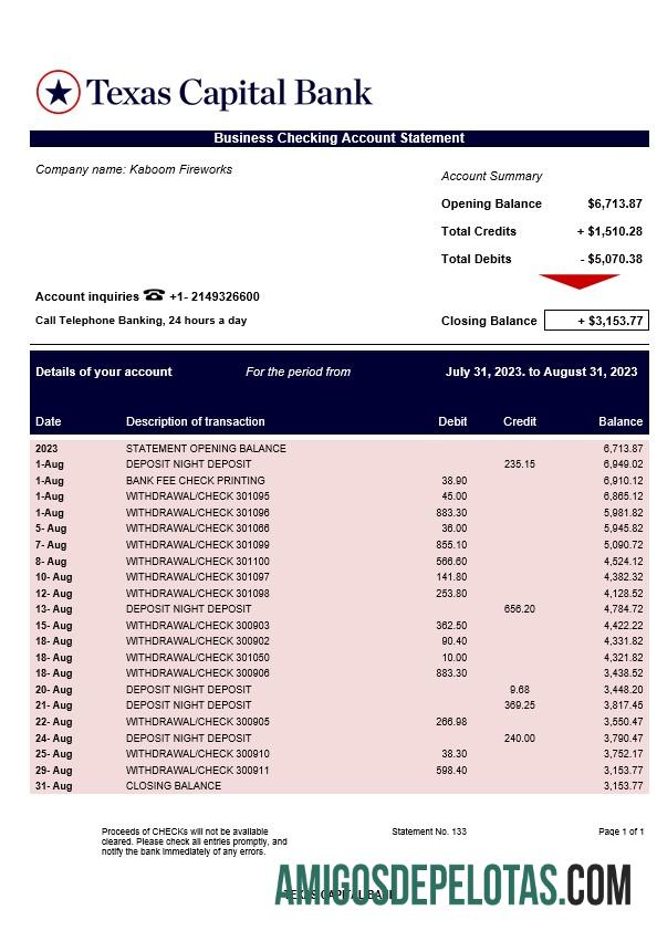Realistis Texas Capital bank Perusahaan rekening laporan Word and PDF templat