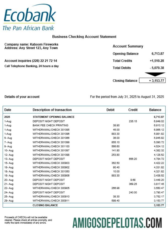 Premium Togo Ecobank organization checking rekening laporan Word and PDF templat