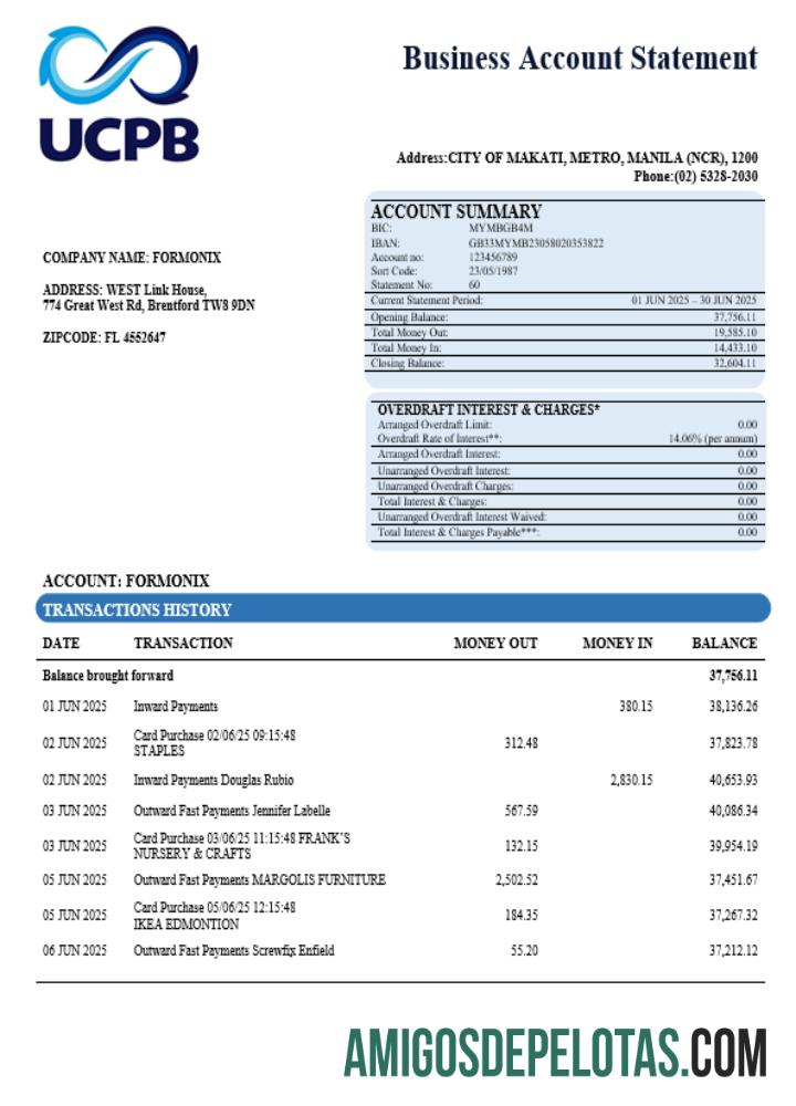 UCPB bank Perusahaan laporan Word and PDF format sampel